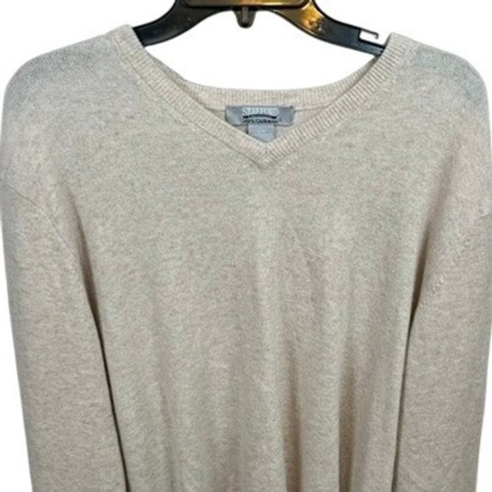 Stafford Executive Men's Cream Beige V-Neck 100% Cashmere Sweater LG